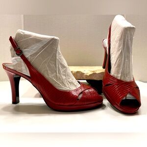 Antonio Melani Red Leather Platform Peep Toe Slingback Heel Pumps Sz 10